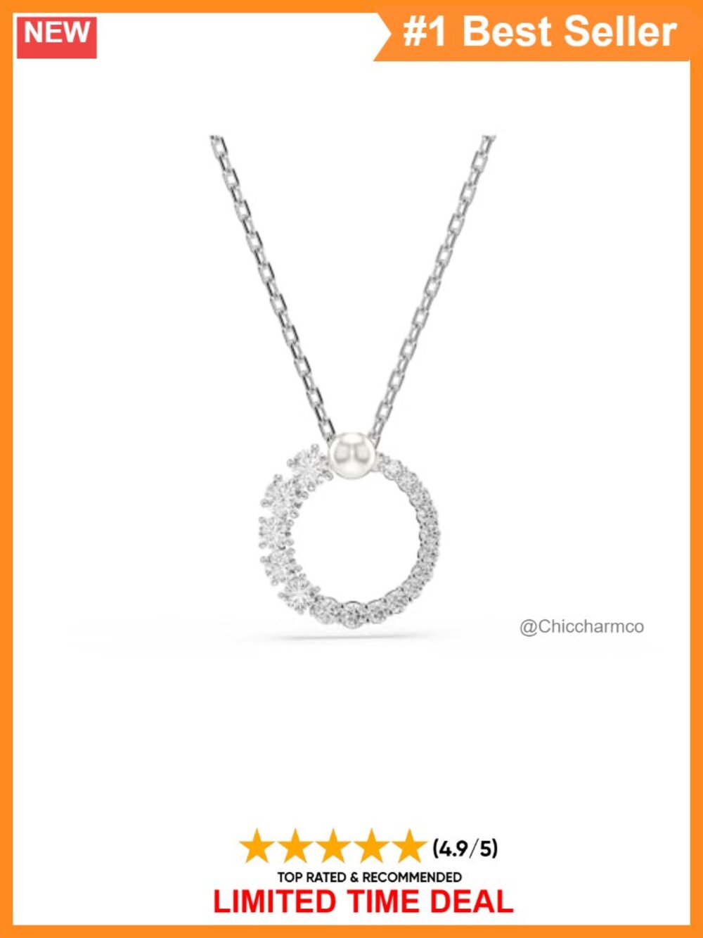 Swarovski Matrix Crystal Pearl Pendant Necklace Rhodium Plated 17.75 in